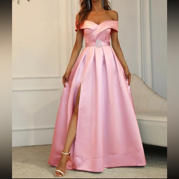 Pleated Split Thigh Prom Dress - Picture 1 of 12